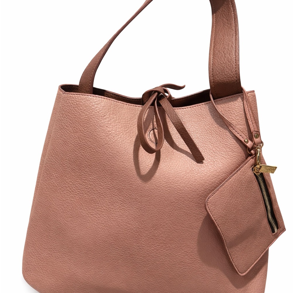 Blush Pink Pebbled Leather Tote Shoulder Bag w/ Matching Wristlet Pouch